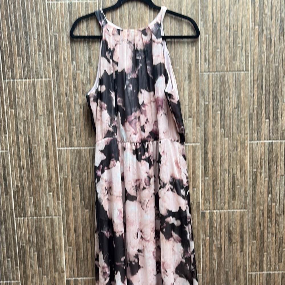 SLNY Pink and Black Halter Maxi Dress